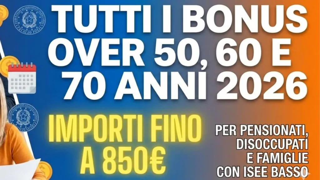 Tutti i Bonus Over 50, 60 e 70 Anni 2026: Importi fino a 850€ per Pensionati, Disoccupati e Famiglie con ISEE Basso